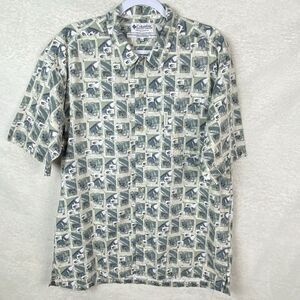 Columbia‎ Sportswear Button Down Fish Print Short Sleeve Shirt Men's Size Large